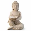 figura buda decorativo con cuenco ofrenda porta vela color piedra
