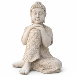 figura buda decorativo relajado con rodilla elevada color piedra