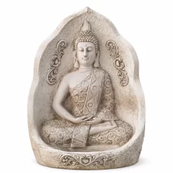 figura buda decorativo en nicho tipo altar color piedra