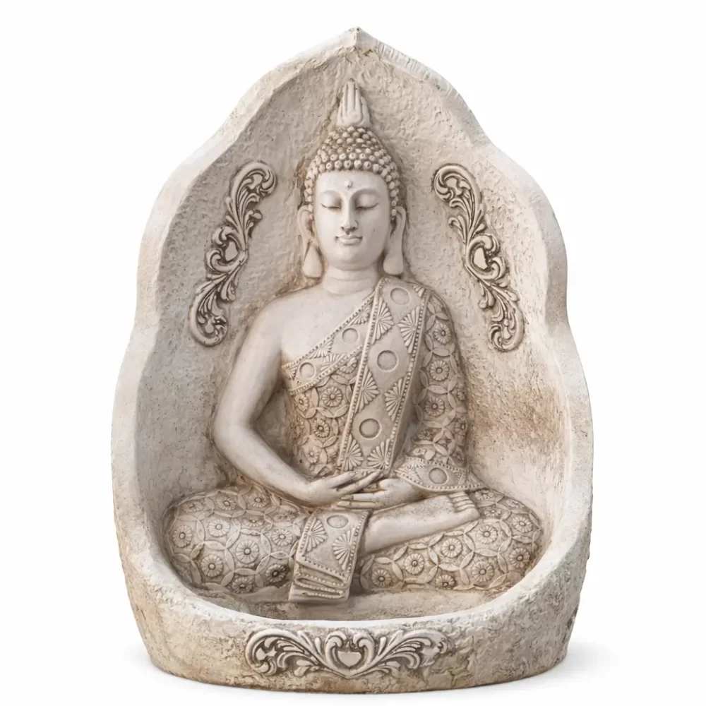 figura buda decorativo en nicho tipo altar color piedra