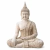 figura buda decorativo clasico sentado con detalles tallados color piedra