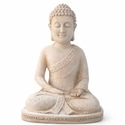 figura buda decorativo sentado en meditacion color piedra