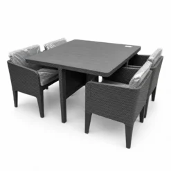 Juego de jardín AQUAMARE Columbia de 7 piezas con mesa, sillas y banquetas para patio, galería o jardín moderno